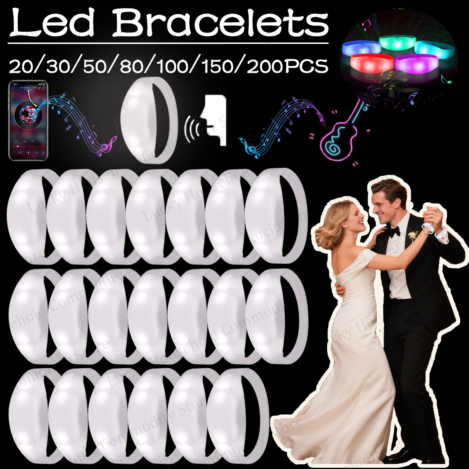 Audio Music Dj - 20-100PCS Pulseiras LED Ativadas por Música