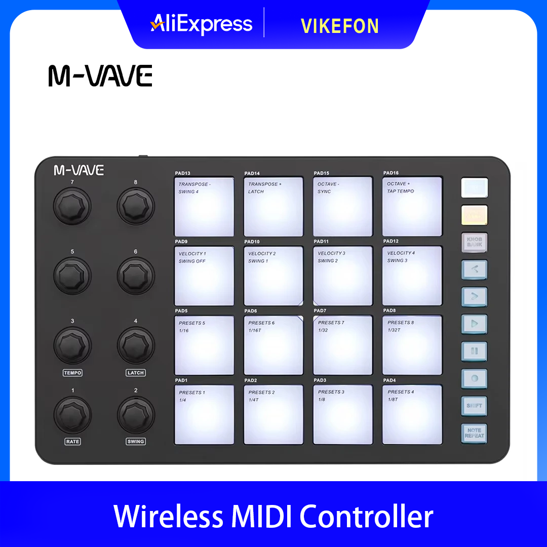 Controlador MIDI Sem Fio M-VAV - Midi Controller Pad avaliação e preço